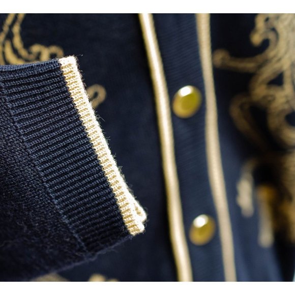 Vintage Italian Wool Cardigan Womens L Dark Blue w Equestrian Accents CARIOLO - Picture 4 of 5